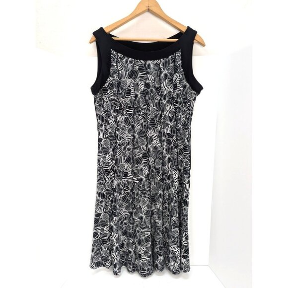 Perceptions New York Women Black and White Floral Design Sleeveless Dress Sz 12 - Picture 1 of 9
